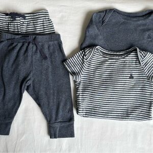 Baby Gap Outfit Set 3–6M | 4-Piece Navy & Stripe Bodysuits + Pants | Unisex